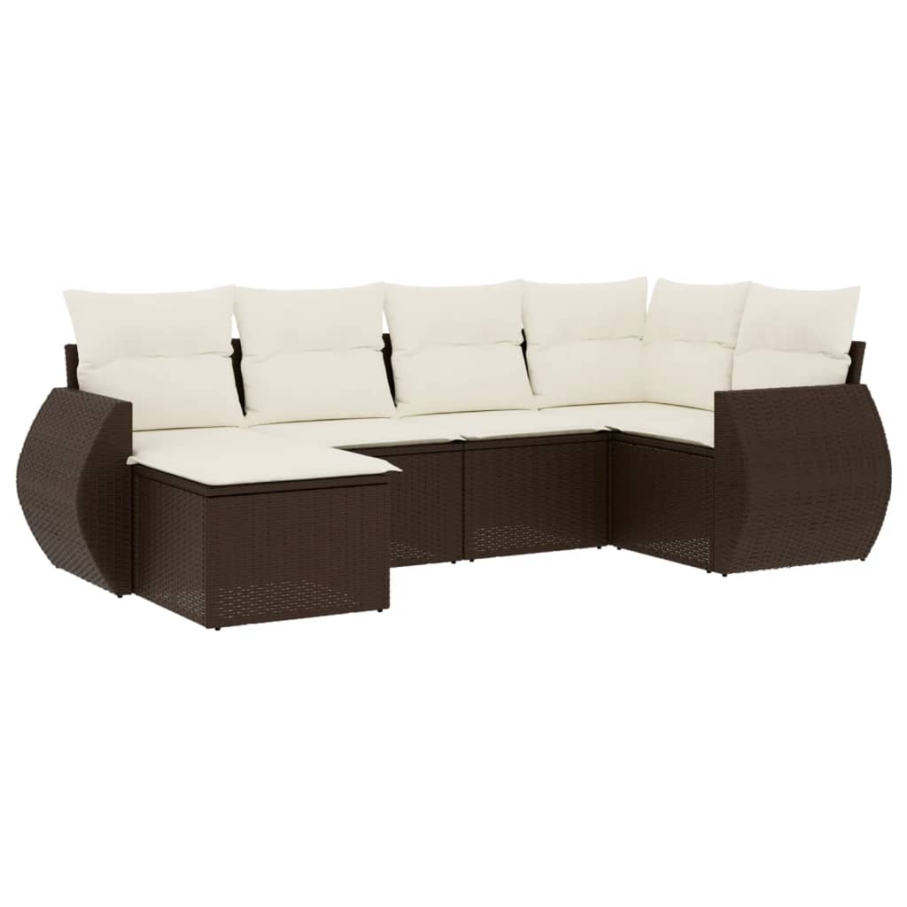 6-delige Loungeset met kussens poly rattan bruin