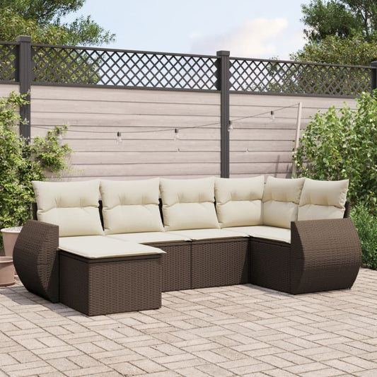 6-delige Loungeset met kussens poly rattan bruin