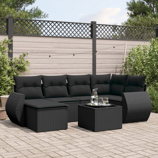 7-delige Loungeset met kussens poly rattan zwart Modulaire tuinbanken | Creëer jouw Trendy Thuis | Gratis bezorgd & Retour | Trendy.nl