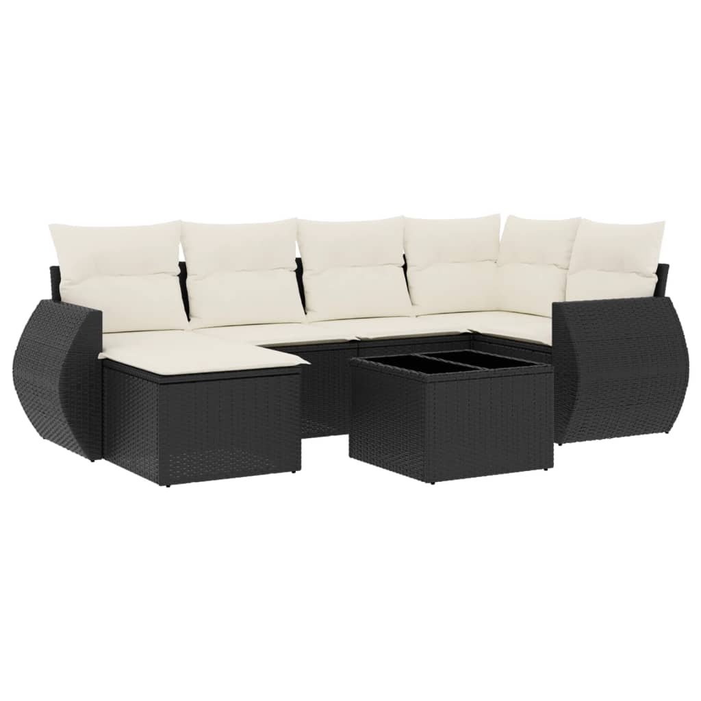 7-delige Loungeset met kussens poly rattan zwart Modulaire tuinbanken | Creëer jouw Trendy Thuis | Gratis bezorgd & Retour | Trendy.nl