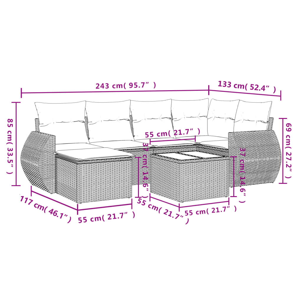 7-delige Loungeset met kussens poly rattan zwart Modulaire tuinbanken | Creëer jouw Trendy Thuis | Gratis bezorgd & Retour | Trendy.nl