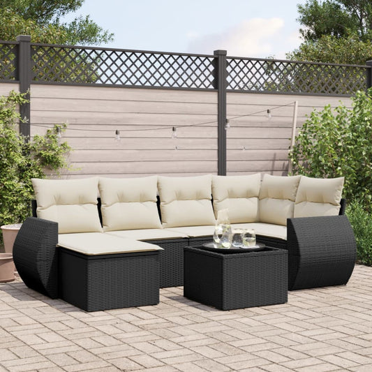 7-delige Loungeset met kussens poly rattan zwart Modulaire tuinbanken | Creëer jouw Trendy Thuis | Gratis bezorgd & Retour | Trendy.nl