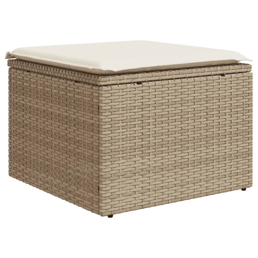 7-delige Loungeset met kussens poly rattan beige