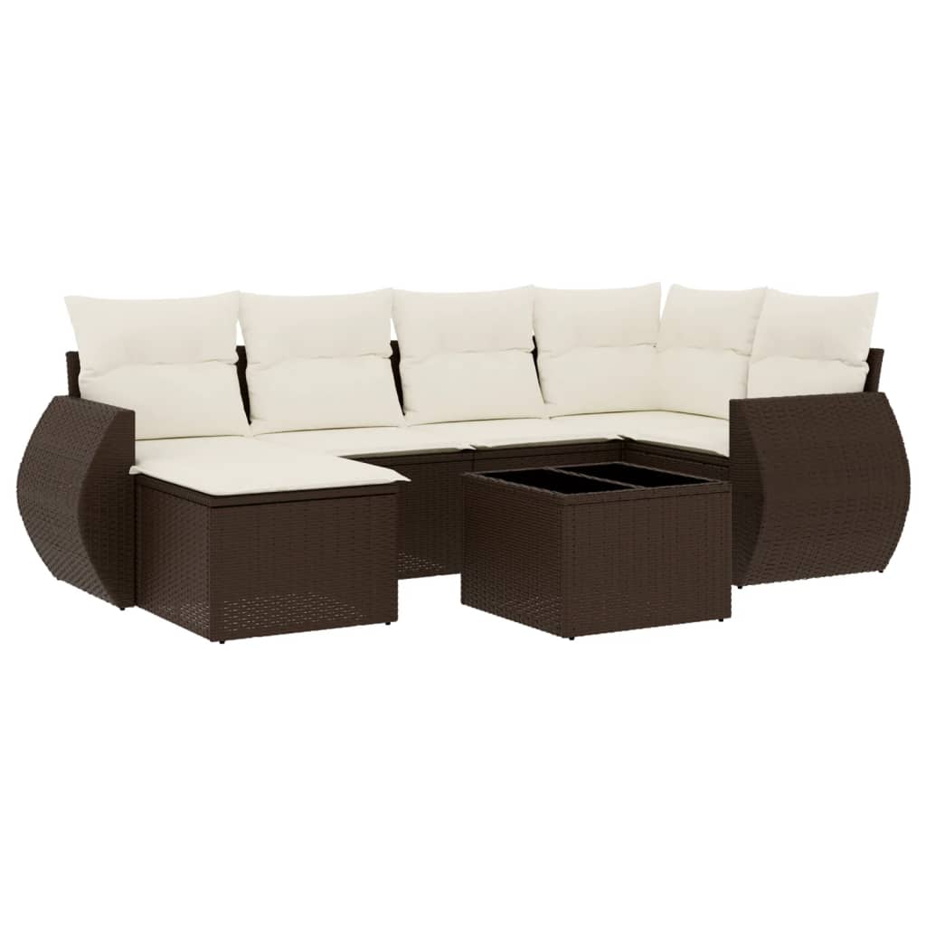 7-delige Loungeset met kussens poly rattan bruin