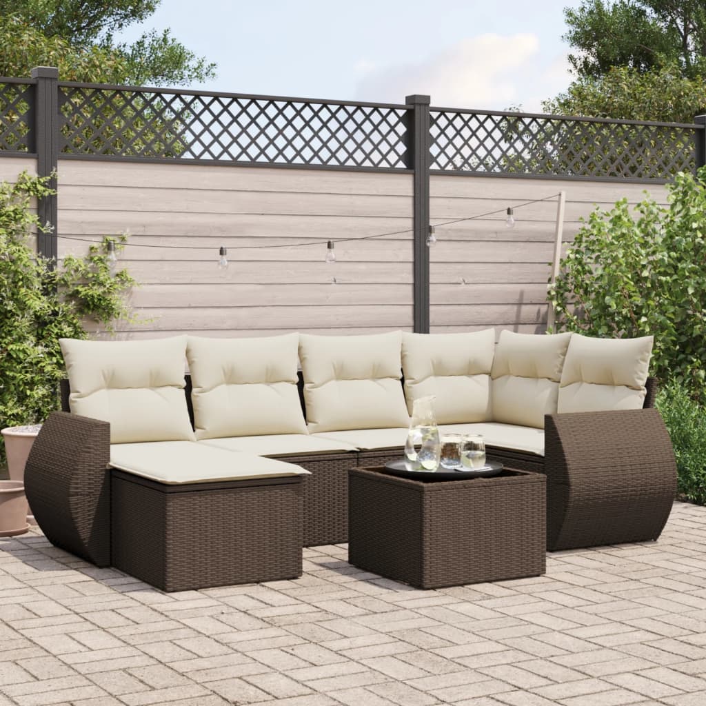 7-delige Loungeset met kussens poly rattan bruin