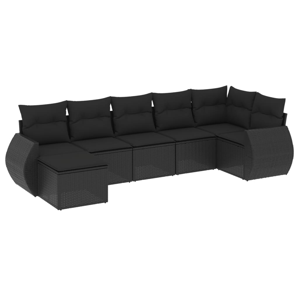 7-delige Loungeset met kussens poly rattan zwart Modulaire tuinbanken | Creëer jouw Trendy Thuis | Gratis bezorgd & Retour | Trendy.nl