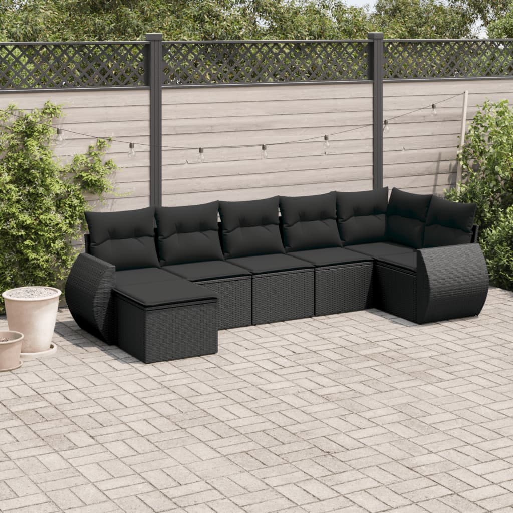 7-delige Loungeset met kussens poly rattan zwart Modulaire tuinbanken | Creëer jouw Trendy Thuis | Gratis bezorgd & Retour | Trendy.nl