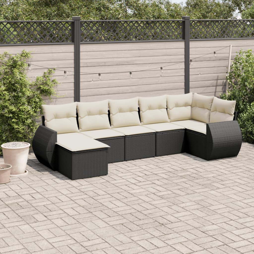 7-delige Loungeset met kussens poly rattan zwart Modulaire tuinbanken | Creëer jouw Trendy Thuis | Gratis bezorgd & Retour | Trendy.nl