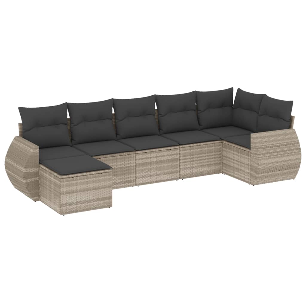 7-delige Loungeset met kussens poly rattan lichtgrijs