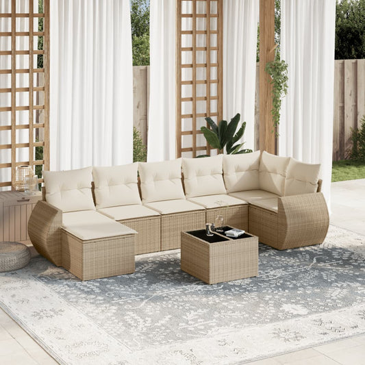 8-delige Loungeset met kussens poly rattan beige