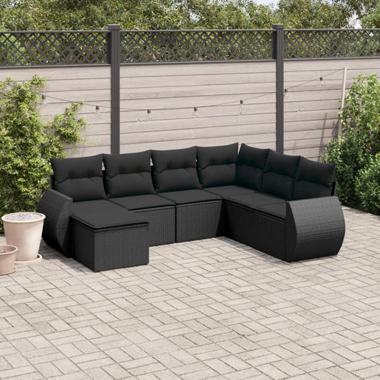 7-delige Loungeset met kussens poly rattan zwart Modulaire tuinbanken | Creëer jouw Trendy Thuis | Gratis bezorgd & Retour | Trendy.nl