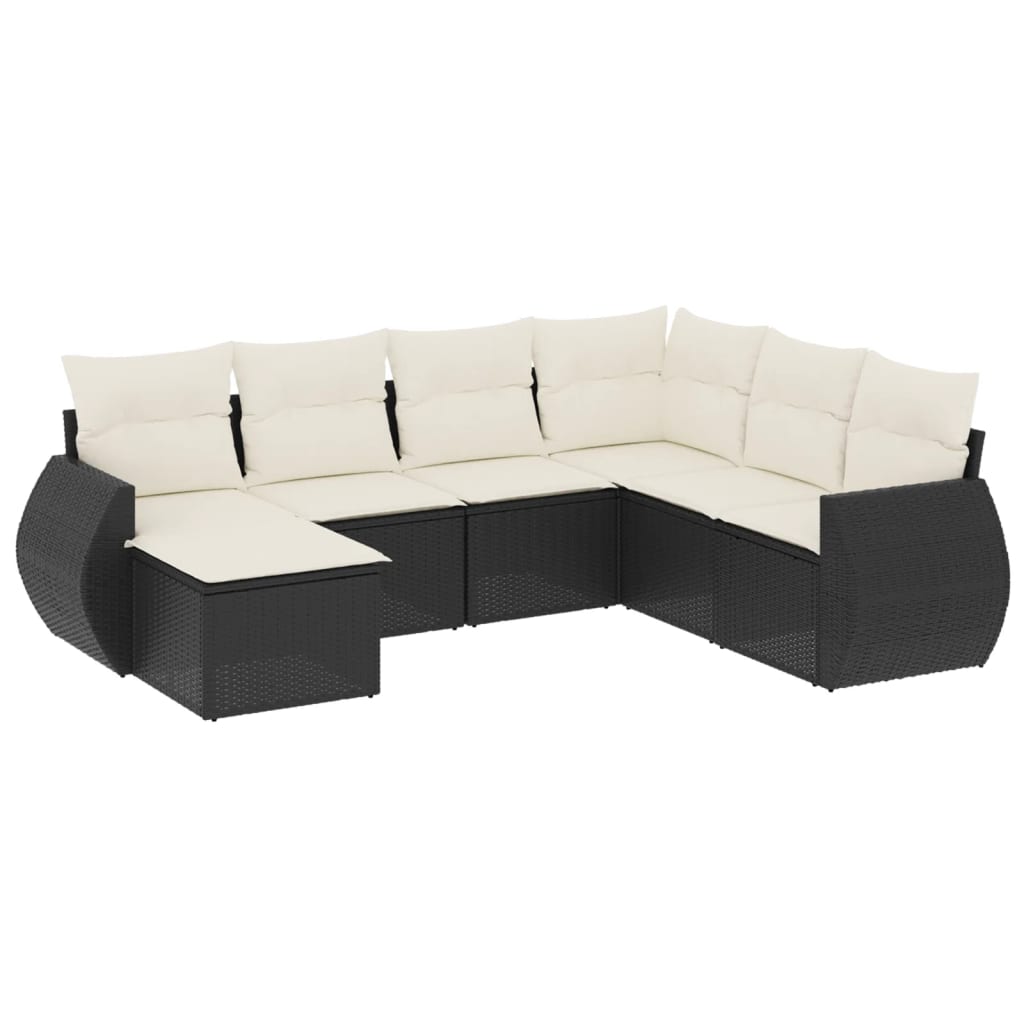 7-delige Loungeset met kussens poly rattan zwart Modulaire tuinbanken | Creëer jouw Trendy Thuis | Gratis bezorgd & Retour | Trendy.nl