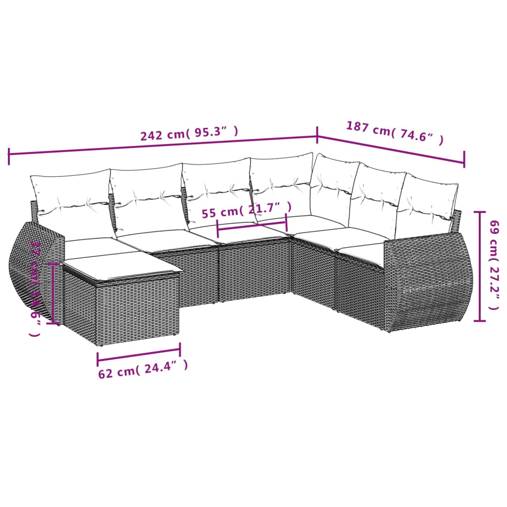 7-delige Loungeset met kussens poly rattan zwart Modulaire tuinbanken | Creëer jouw Trendy Thuis | Gratis bezorgd & Retour | Trendy.nl