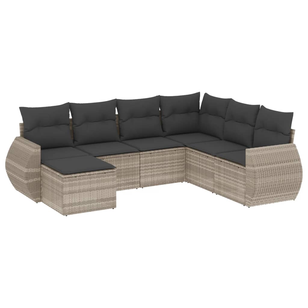 7-delige Loungeset met kussens poly rattan lichtgrijs Modulaire tuinbanken | Creëer jouw Trendy Thuis | Gratis bezorgd & Retour | Trendy.nl