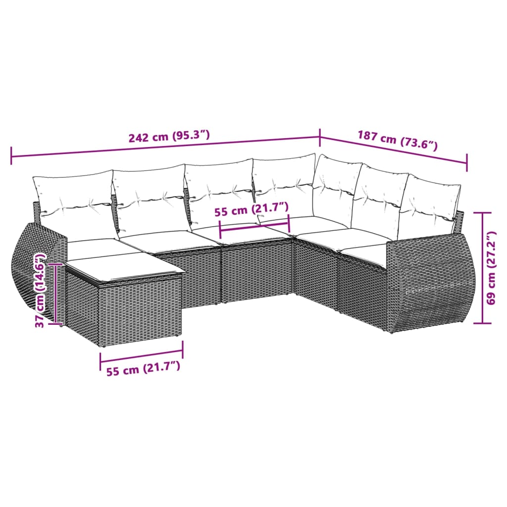 7-delige Loungeset met kussens poly rattan lichtgrijs Modulaire tuinbanken | Creëer jouw Trendy Thuis | Gratis bezorgd & Retour | Trendy.nl