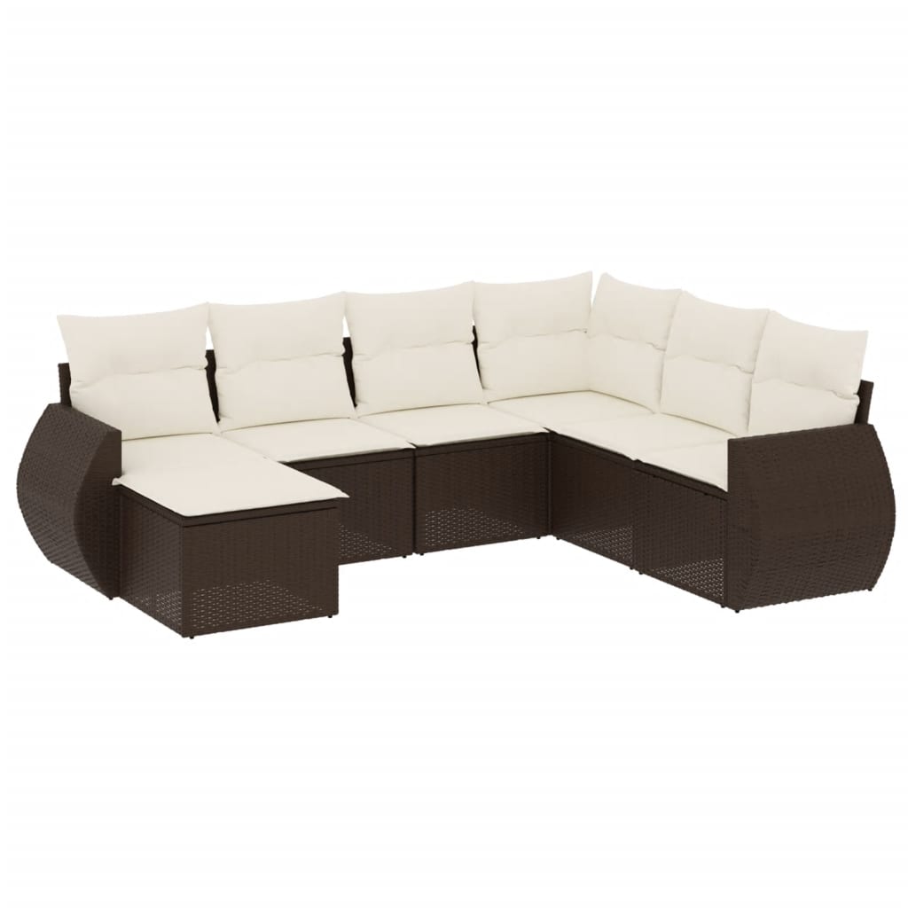 7-delige Loungeset met kussens poly rattan bruin