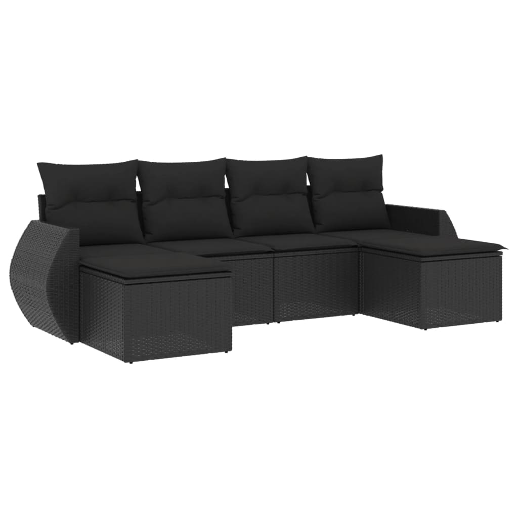 6-delige Loungeset met kussens poly rattan zwart Modulaire tuinbanken | Creëer jouw Trendy Thuis | Gratis bezorgd & Retour | Trendy.nl