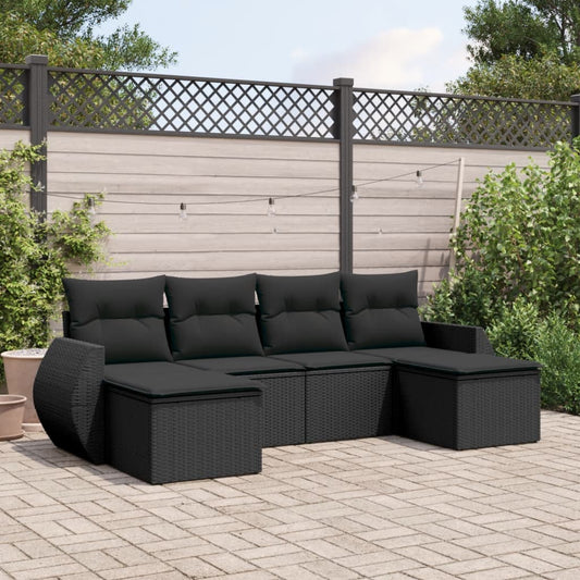 6-delige Loungeset met kussens poly rattan zwart Modulaire tuinbanken | Creëer jouw Trendy Thuis | Gratis bezorgd & Retour | Trendy.nl