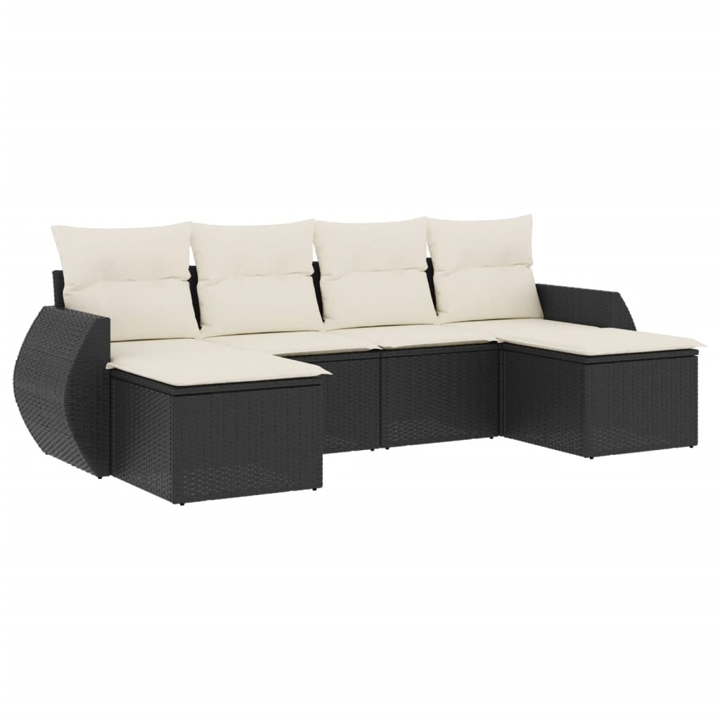 6-delige Loungeset met kussens poly rattan zwart Modulaire tuinbanken | Creëer jouw Trendy Thuis | Gratis bezorgd & Retour | Trendy.nl