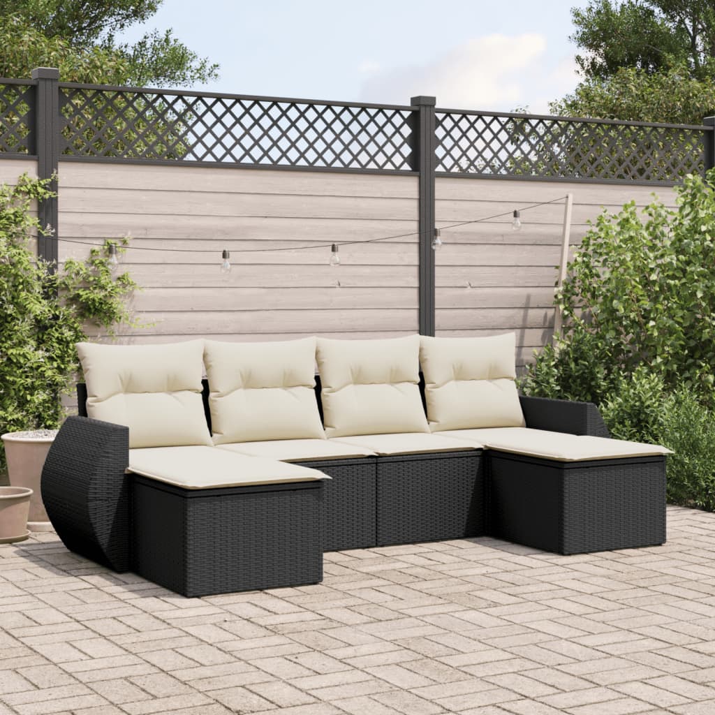 6-delige Loungeset met kussens poly rattan zwart Modulaire tuinbanken | Creëer jouw Trendy Thuis | Gratis bezorgd & Retour | Trendy.nl