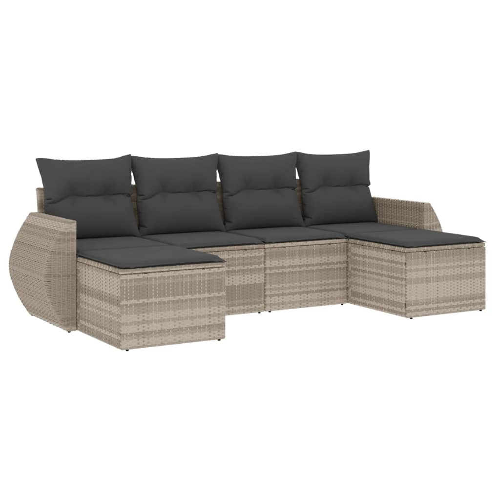 6-delige Loungeset met kussens poly rattan lichtgrijs Modulaire tuinbanken | Creëer jouw Trendy Thuis | Gratis bezorgd & Retour | Trendy.nl