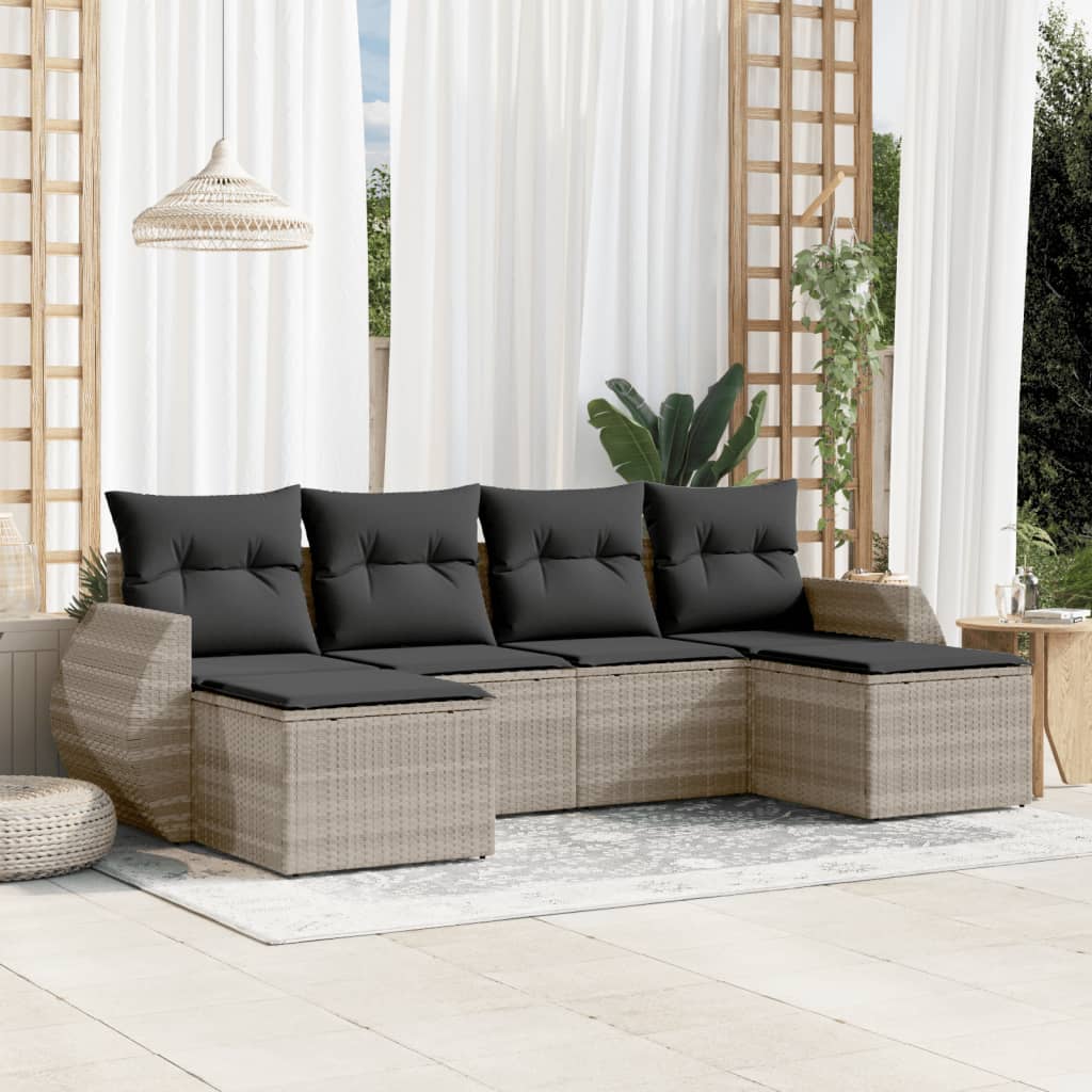 6-delige Loungeset met kussens poly rattan lichtgrijs Modulaire tuinbanken | Creëer jouw Trendy Thuis | Gratis bezorgd & Retour | Trendy.nl