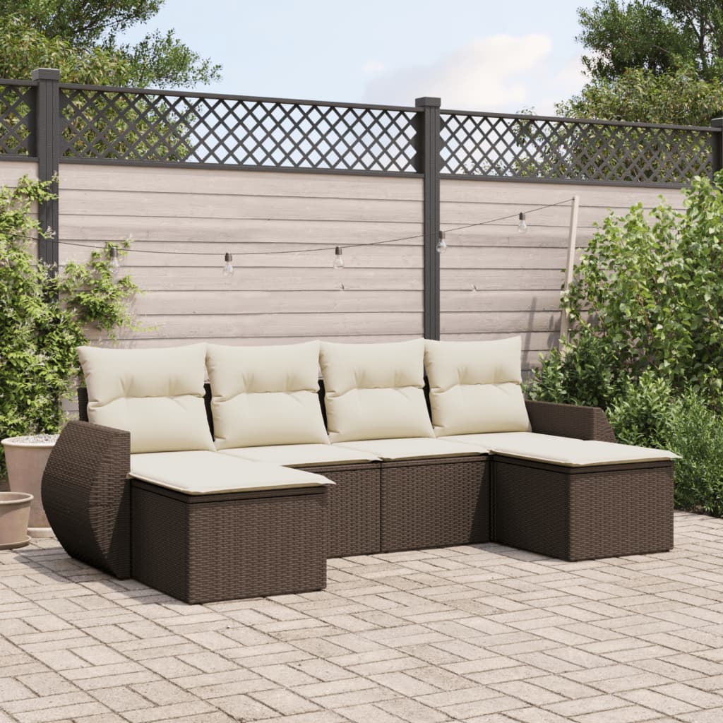 6-delige Loungeset met kussens poly rattan bruin