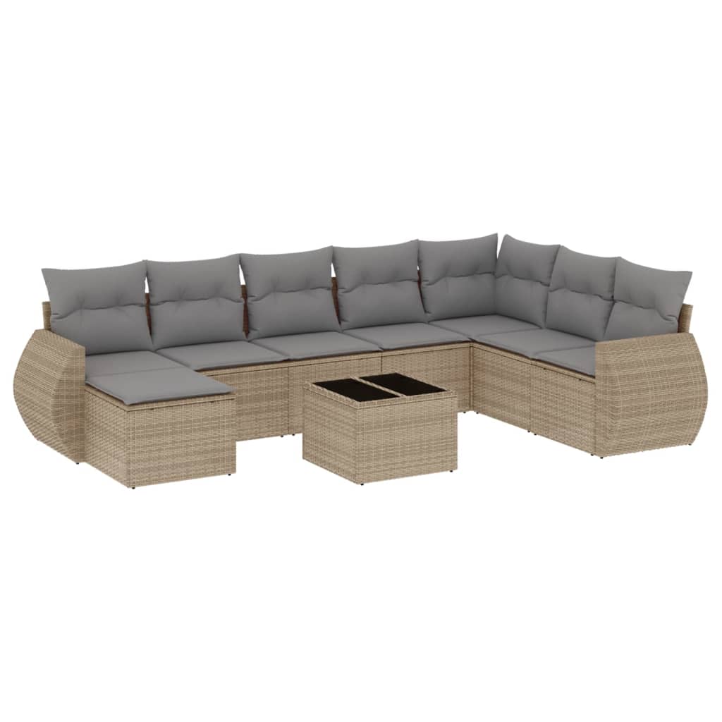 9-delige Loungeset met kussens poly rattan beige