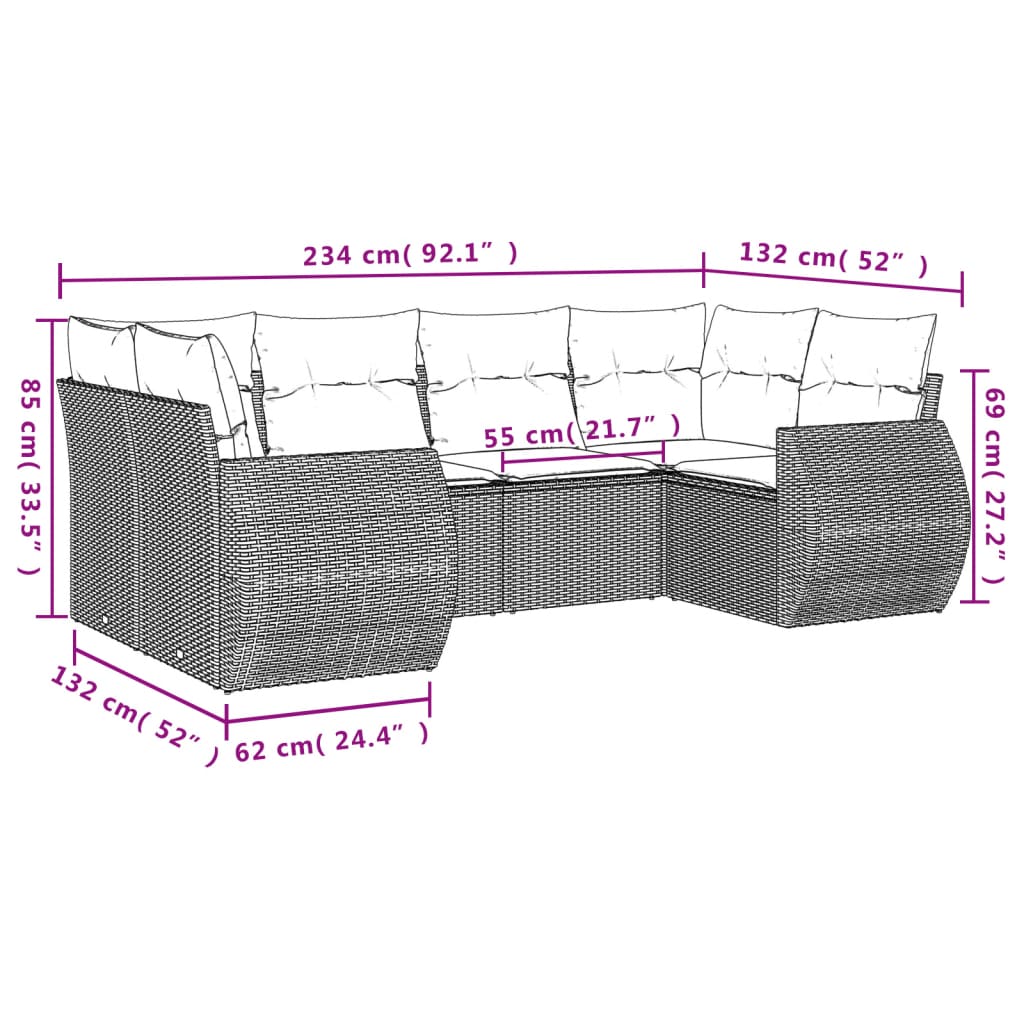 6-delige Loungeset met kussens poly rattan zwart Modulaire tuinbanken | Creëer jouw Trendy Thuis | Gratis bezorgd & Retour | Trendy.nl