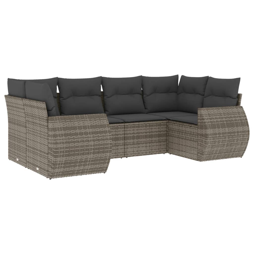 6-delige Loungeset met kussens poly rattan grijs