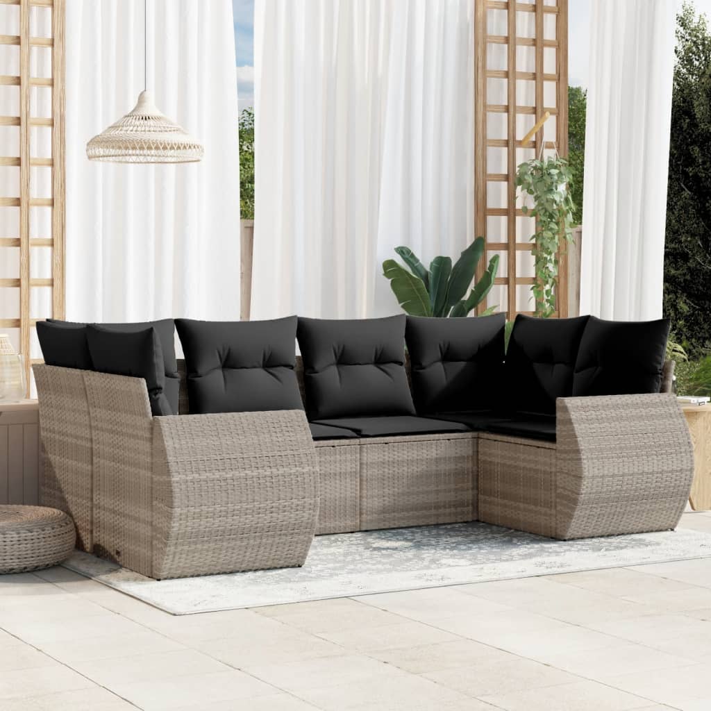 6-delige Loungeset met kussens poly rattan lichtgrijs Modulaire tuinbanken | Creëer jouw Trendy Thuis | Gratis bezorgd & Retour | Trendy.nl