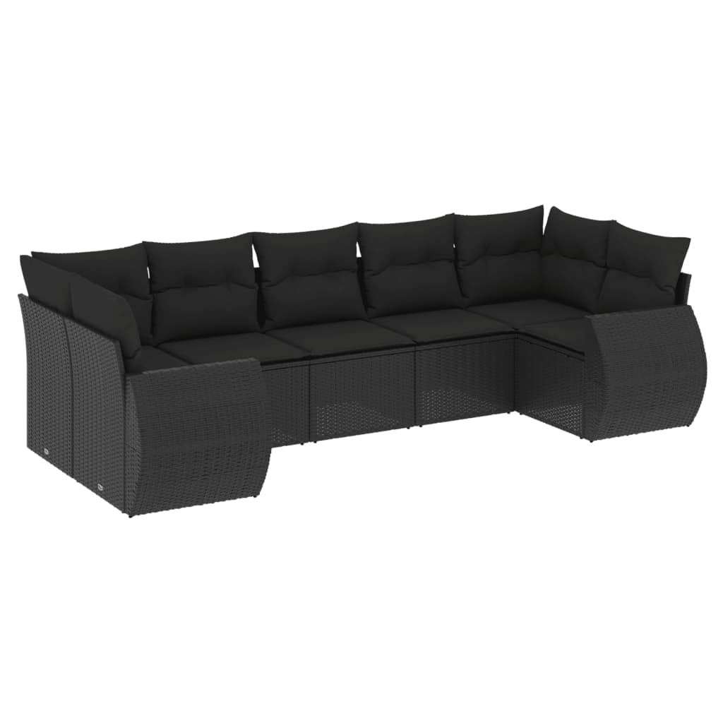 7-delige Loungeset met kussens poly rattan zwart Modulaire tuinbanken | Creëer jouw Trendy Thuis | Gratis bezorgd & Retour | Trendy.nl