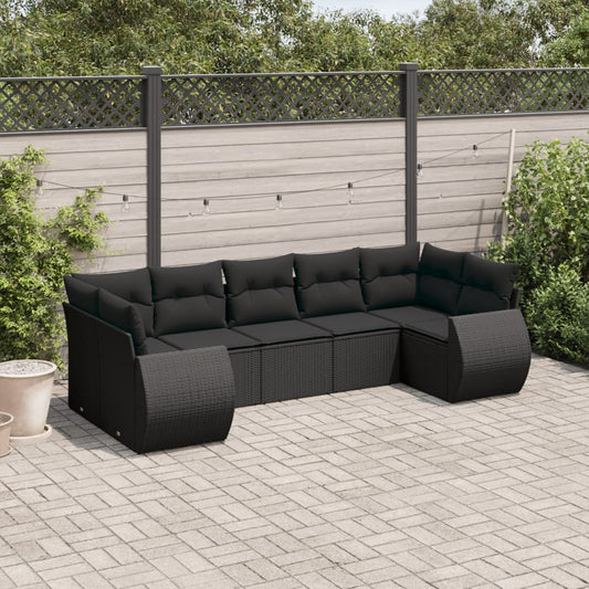 7-delige Loungeset met kussens poly rattan zwart Modulaire tuinbanken | Creëer jouw Trendy Thuis | Gratis bezorgd & Retour | Trendy.nl