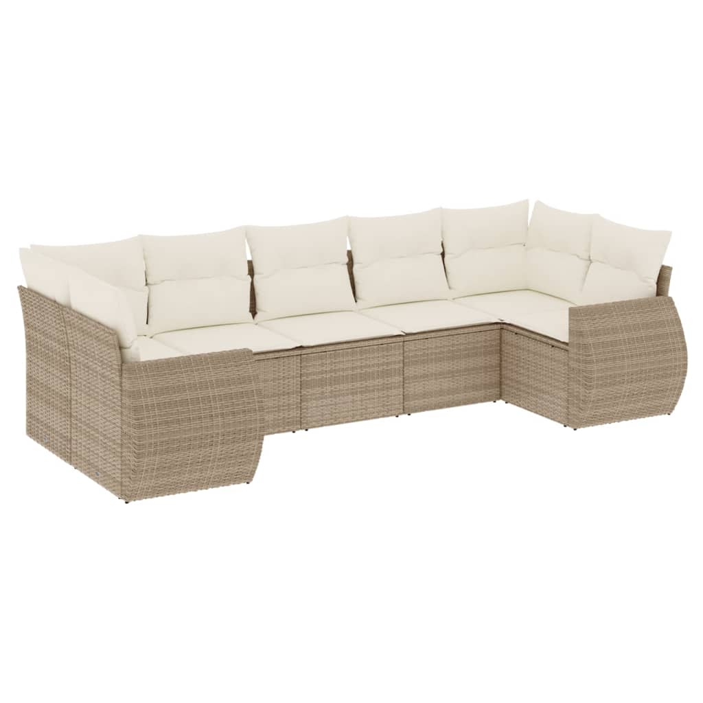 7-delige Loungeset met kussens poly rattan beige