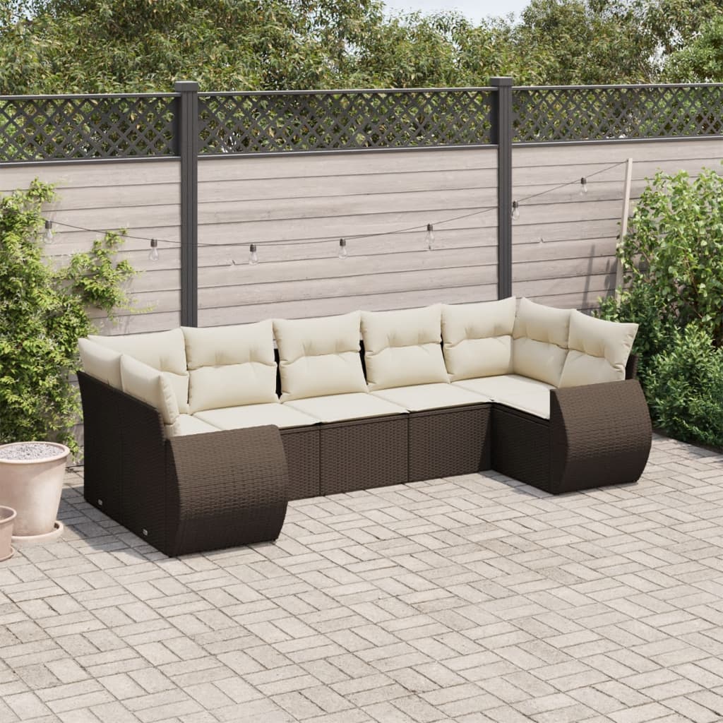 7-delige Loungeset met kussens poly rattan bruin