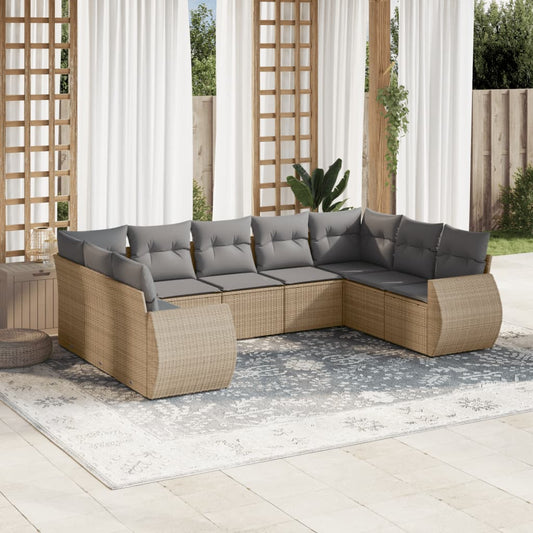 9-delige Loungeset met kussens poly rattan beige