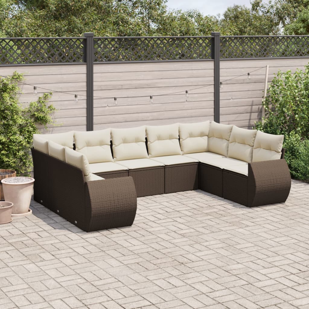 9-delige Loungeset met kussens poly rattan bruin