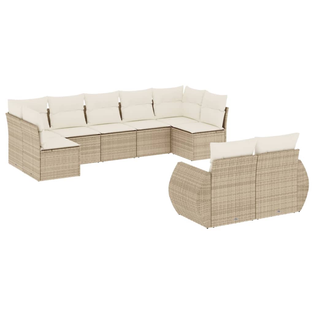 9-delige Loungeset met kussens poly rattan beige