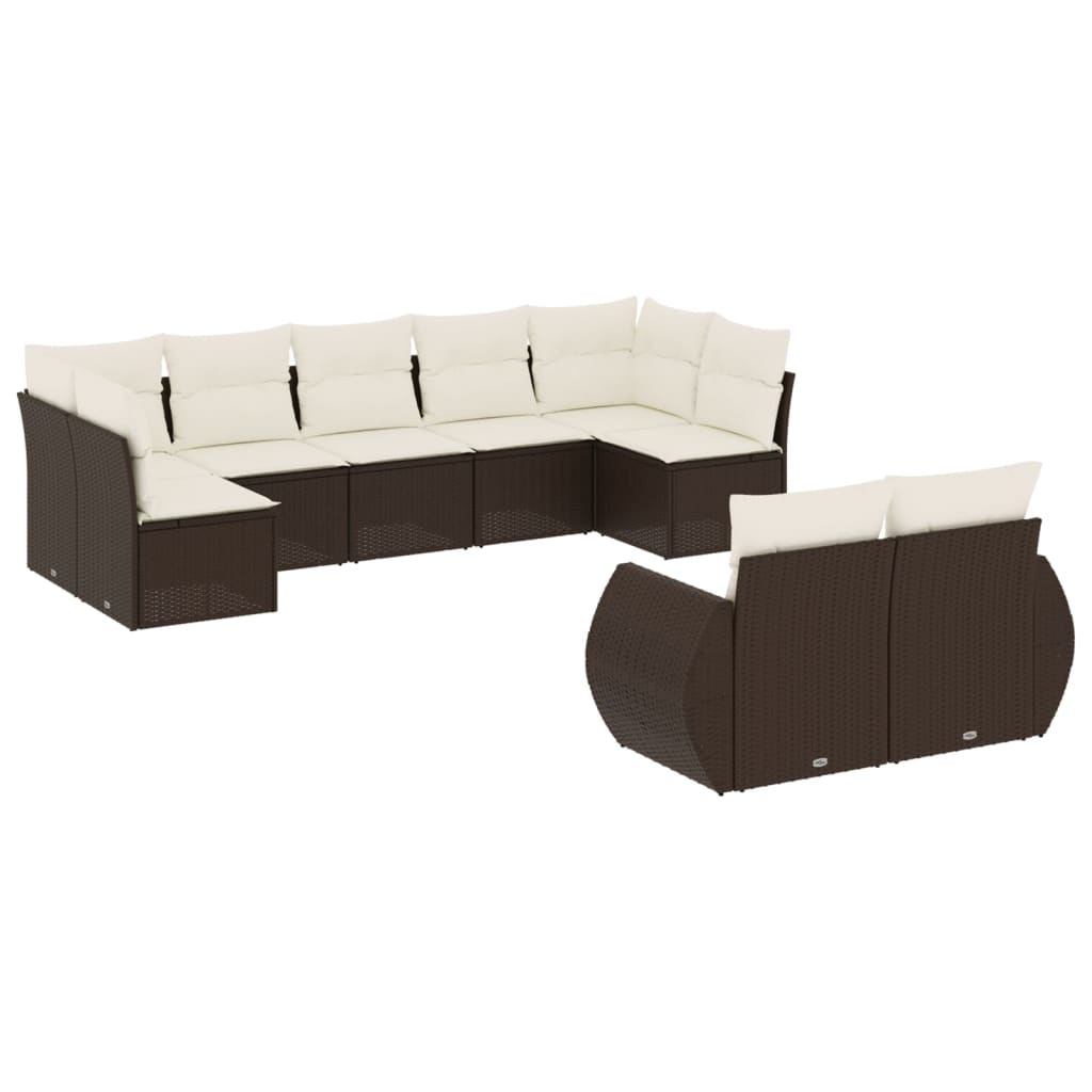 9-delige Loungeset met kussens poly rattan bruin