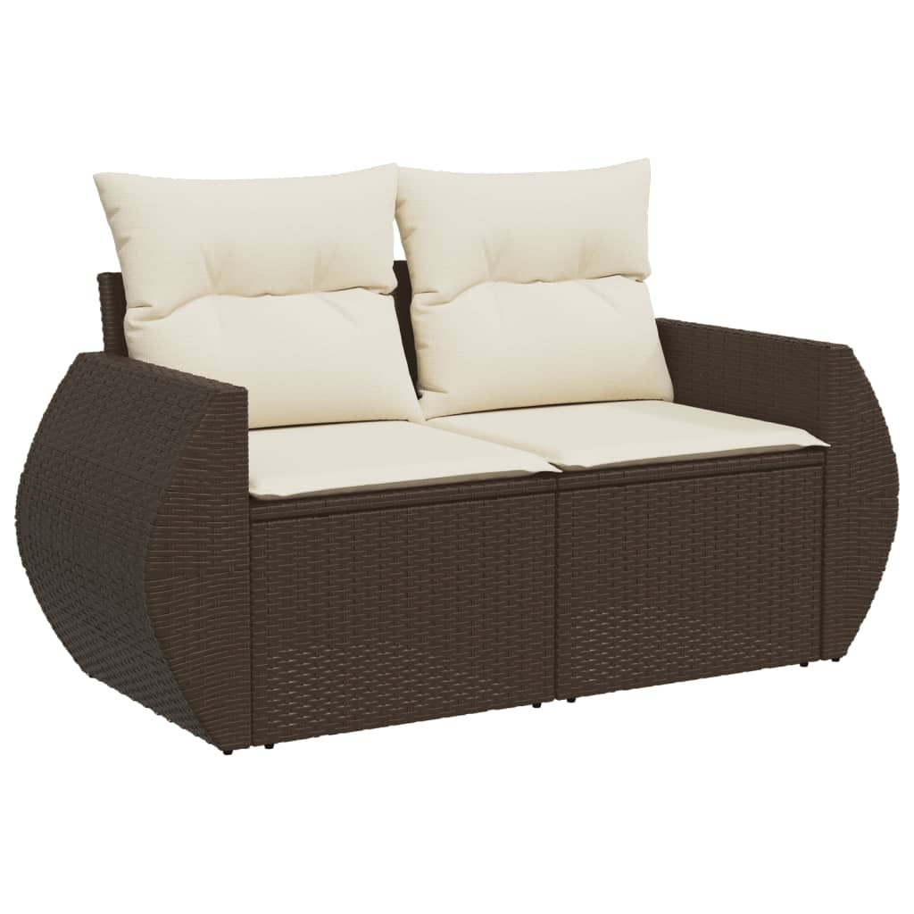 9-delige Loungeset met kussens poly rattan bruin