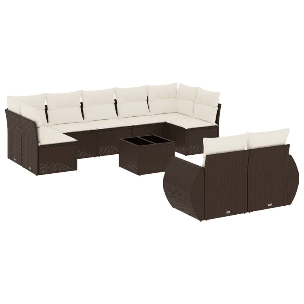 10-delige Loungeset met kussens poly rattan bruin