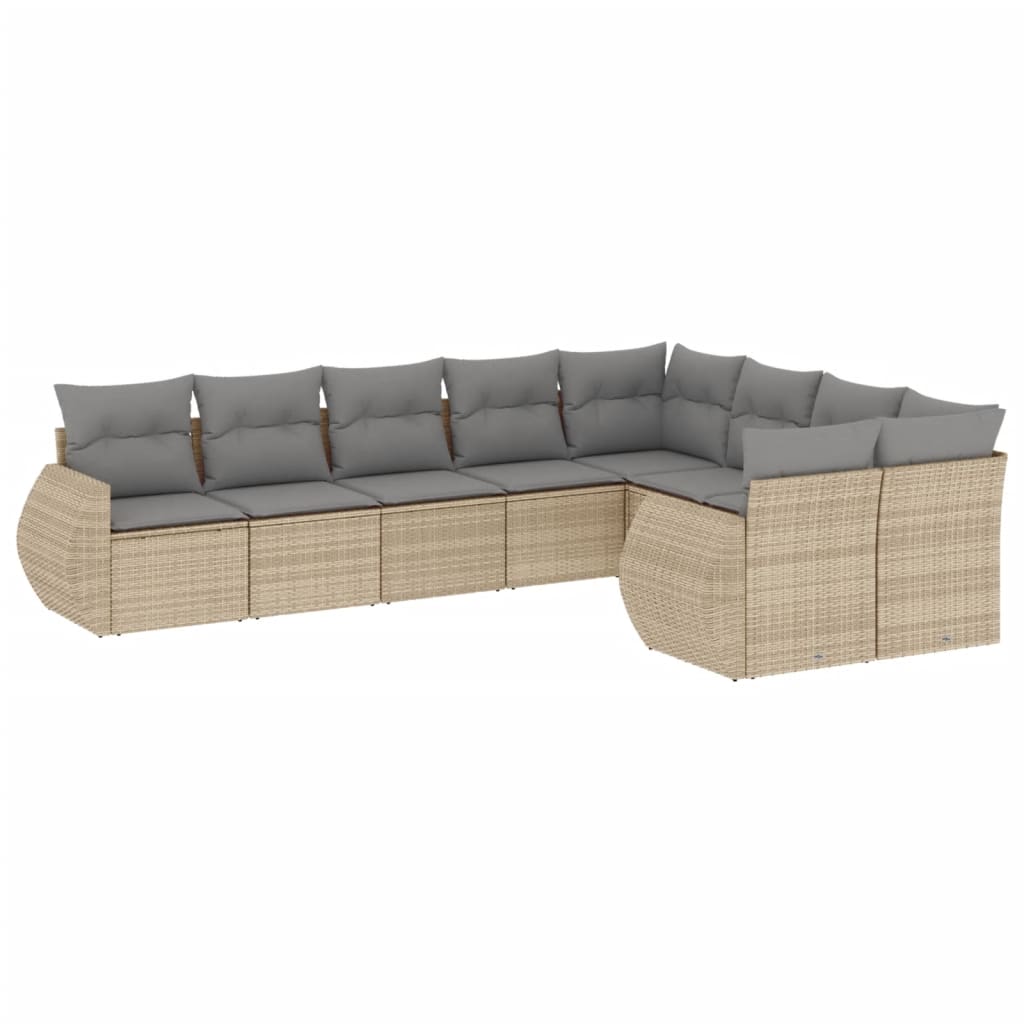 9-delige Loungeset met kussens poly rattan beige