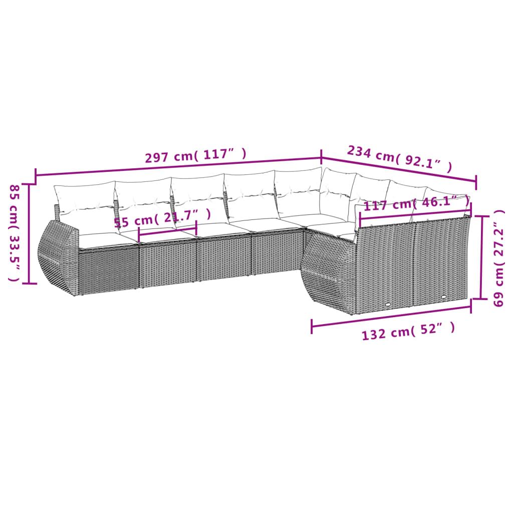 9-delige Loungeset met kussens poly rattan beige