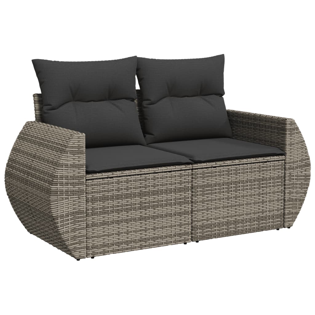 10-delige Loungeset met kussens poly rattan grijs