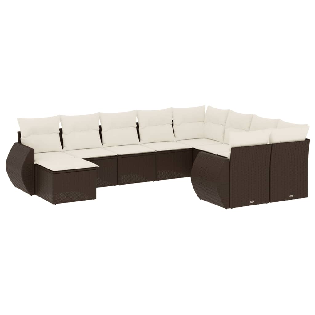 10-delige Loungeset met kussens poly rattan bruin