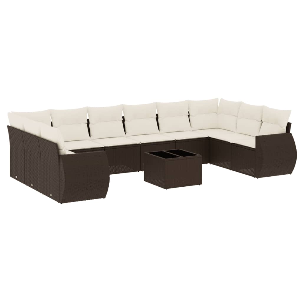 11-delige Loungeset met kussens poly rattan bruin