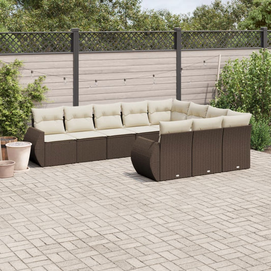 10-delige Loungeset met kussens poly rattan bruin