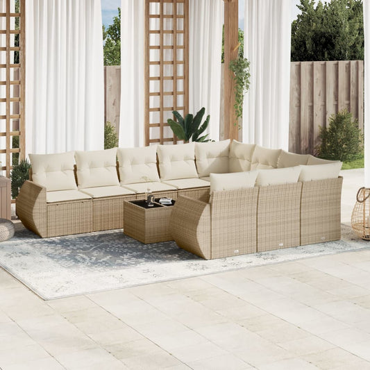 11-delige Tuinset met kussens poly rattan beige