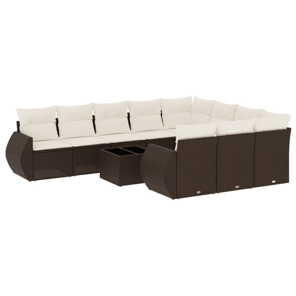 11-delige Loungeset met kussens poly rattan bruin