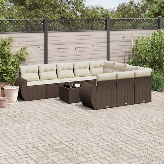 11-delige Loungeset met kussens poly rattan bruin